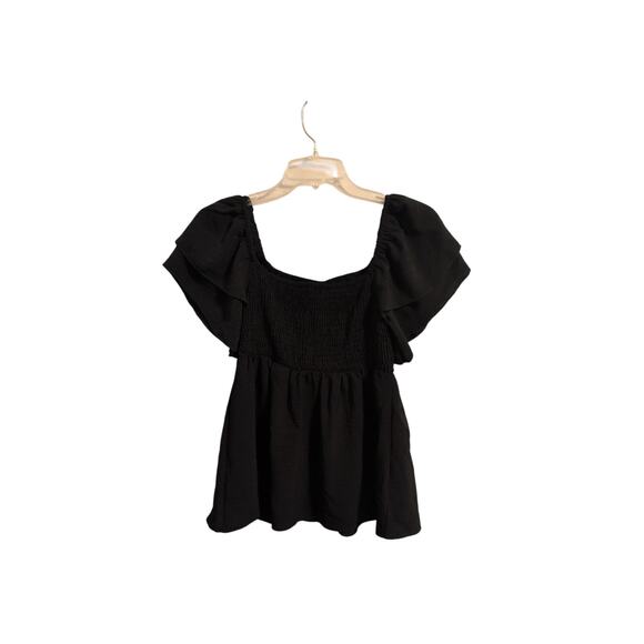 Square-Neck Flutter-Sleeve Peplum Babydoll Top (Size S) — Stretchy & Flirty - Picture 2 of 3